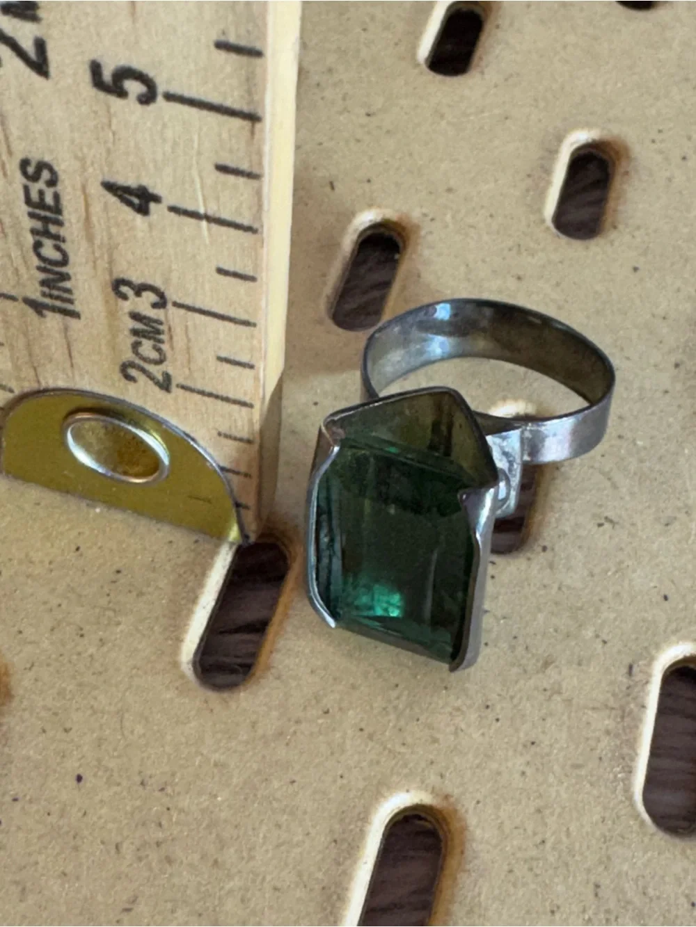 vintage Emerald Green crystal sterling silver ring adjustable statement cocktail